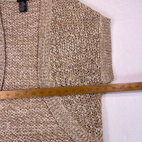 Theory Beige Metallic Thread Knit Open Front Cardigan Shrug Sweater One Size - Picture 3 of 7
